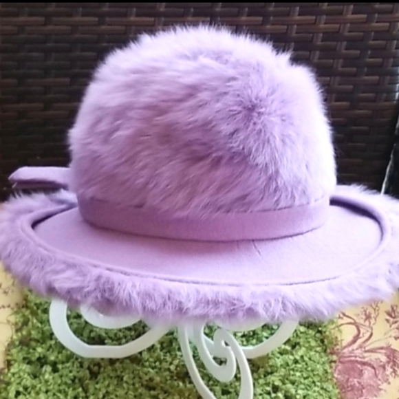 60s Miss DIOR by Christian Lilac Wisteria Angora Mod Mohair Fur Union Purple Hat - Picture 2 of 12